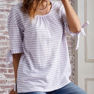 Suzanne Betro Weekend Purple and White Stripe Tee-Sleeve Scoop Neck Tunic XL